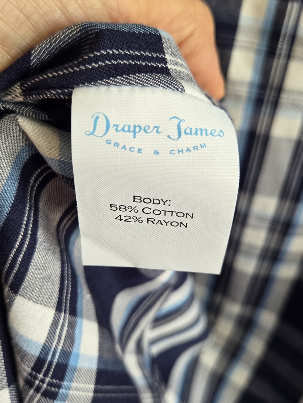 Draper James Navy, White and Light Blue Plaid Button-Up Shirt - Picture 5 of 6